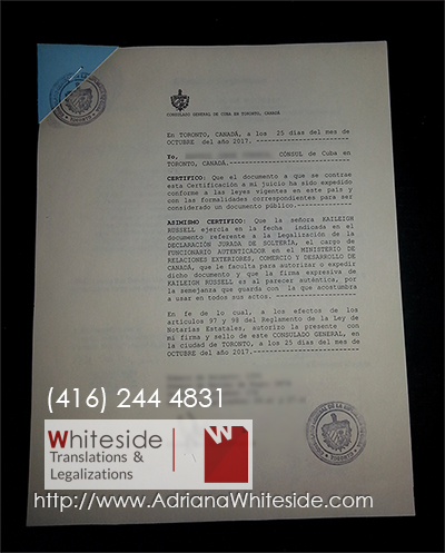 Consulado de Cuba en Toronto - Legalización 